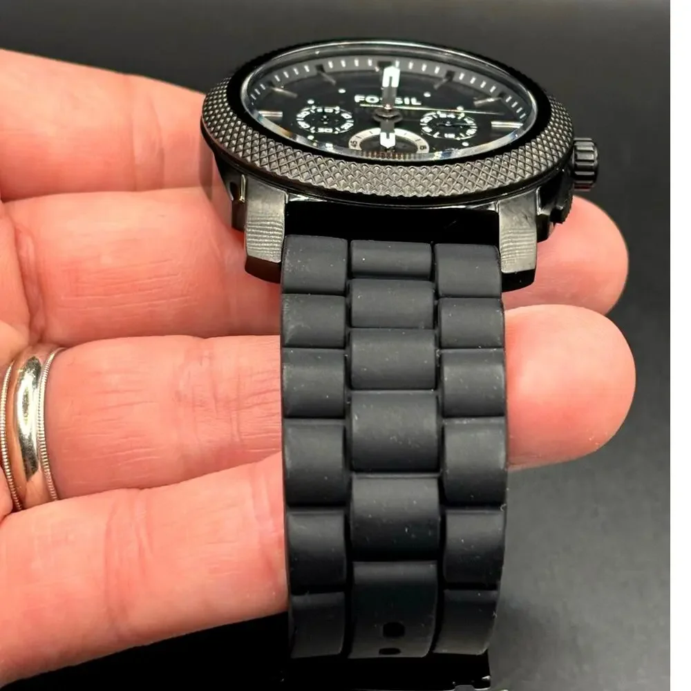 Fossil FS4487 Men's Machine Chronograph Black Silicone Strap Watch NIBWT
